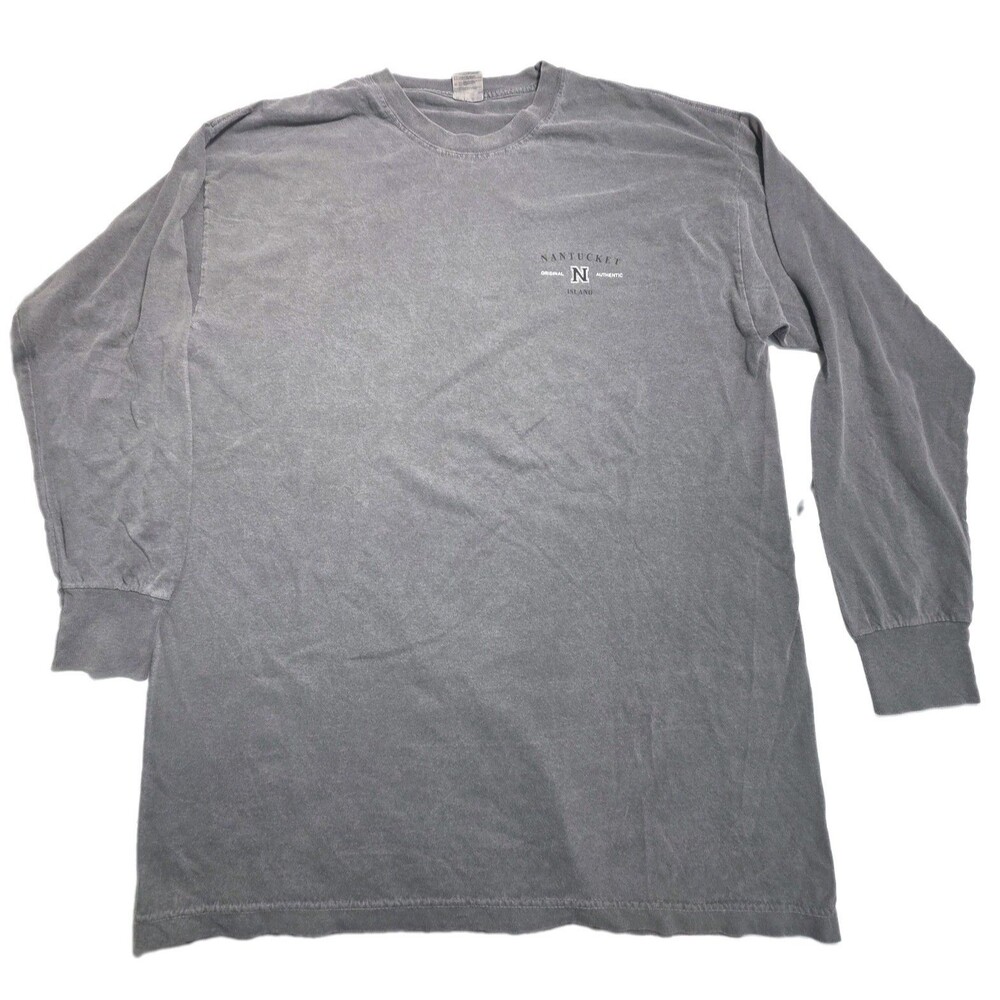 Nantucket Island Long Sleeve Shirt Mens L Faded Gray Alstyle Cotton Graphic Tee